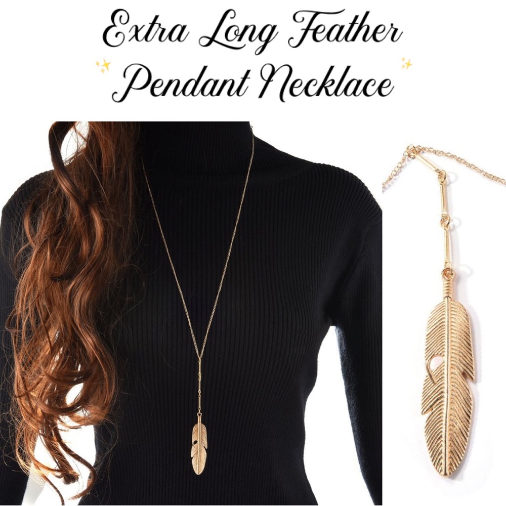 New Feather Pendant Extra Long Chain Boho Necklace